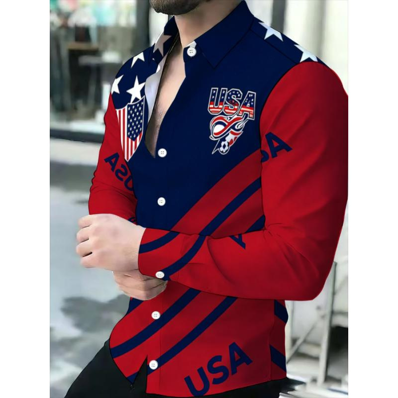 Men’s Shirts – Plus Size Long-Sleeved Printed Shirt – Men’s Top