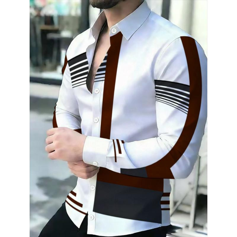 Men’s Shirts – Plus Size Long-Sleeved Printed Shirt – Men’s Top