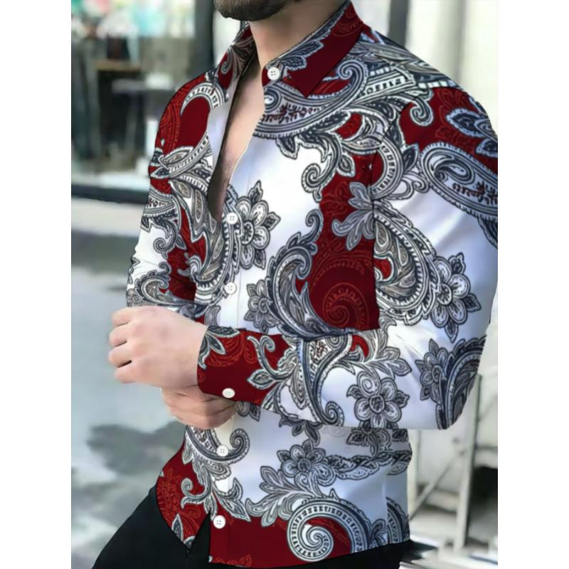 Men’s Shirts – Plus Size Long-Sleeved Printed Shirt – Men’s Top