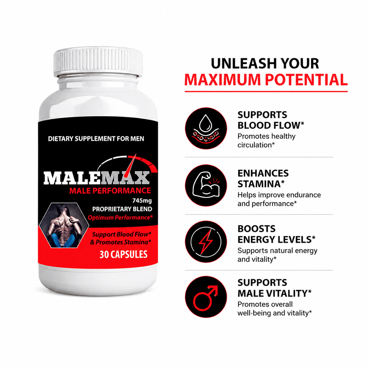 Male Max Herbal Performance Support Capsules For Men – Energy, Stamina & Size Boost view 2