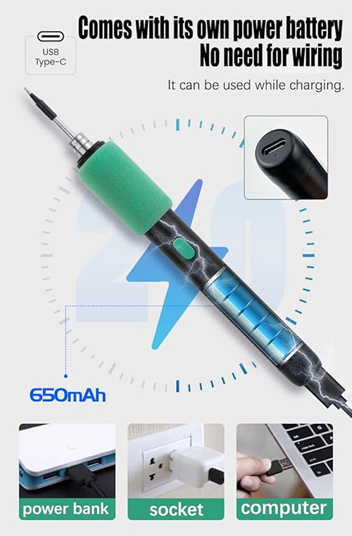 Wireless USB Soldering Iron Kit—Rechargeable Portable Soldering Tool with Solder Wire, Rosin, and Stand,6 pcs