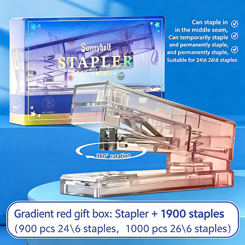 360° Rotatable Transparent Gradient Stapler Kit, 25 Sheets Capacity with 1900pcs 24/6 & 26/6 Staples, One-Finger Press Stapler for School, Office & Home