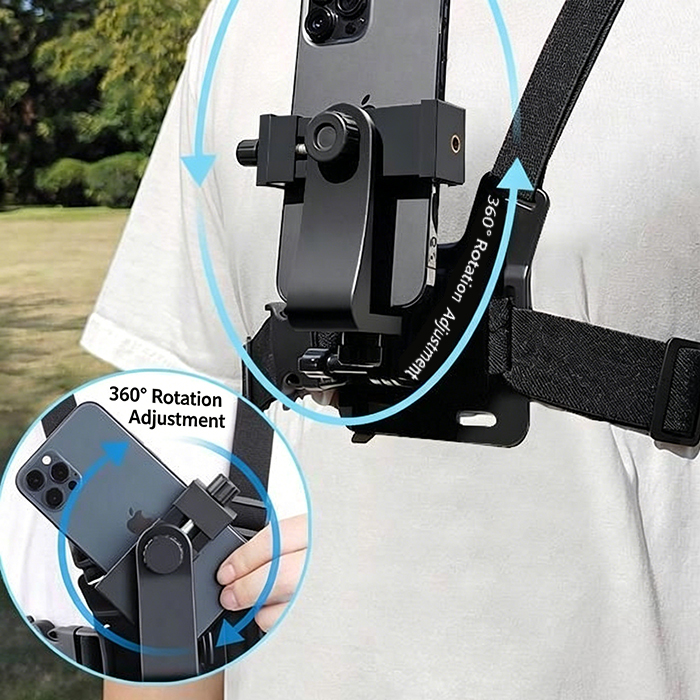 Head & Chest Strap Phone Mount, Hands-Free POV Video Camera Holder, Adjustable Strap.360° Rotation Adjustable Headband & Chest Harness for 4.7-7.12" Smartphones, Perfect for Outdoor Sports, Cycling