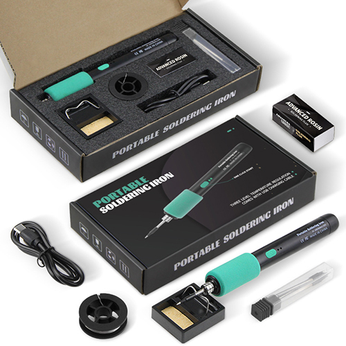 Wireless USB Soldering Iron Kit—Rechargeable Portable Soldering Tool with Solder Wire, Rosin, and Stand,6 pcs