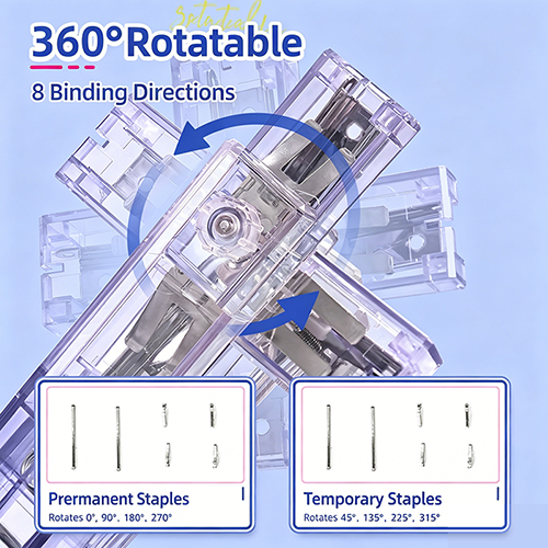 360° Rotatable Transparent Gradient Stapler Kit, 25 Sheets Capacity with 1900pcs 24/6 & 26/6 Staples, One-Finger Press Stapler for School, Office & Home