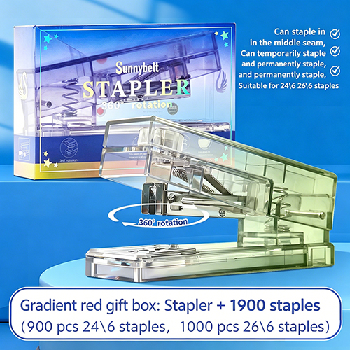 360° Rotatable Transparent Gradient Stapler Kit, 25 Sheets Capacity with 1900pcs 24/6 & 26/6 Staples, One-Finger Press Stapler for School, Office & Home
