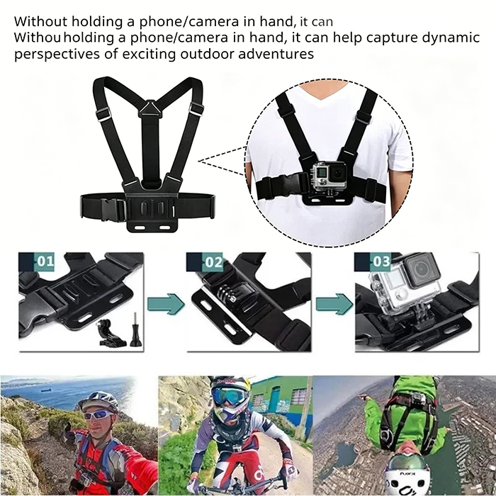 Head & Chest Strap Phone Mount, Hands-Free POV Video Camera Holder, Adjustable Strap.360° Rotation Adjustable Headband & Chest Harness for 4.7-7.12" Smartphones, Perfect for Outdoor Sports, Cycling