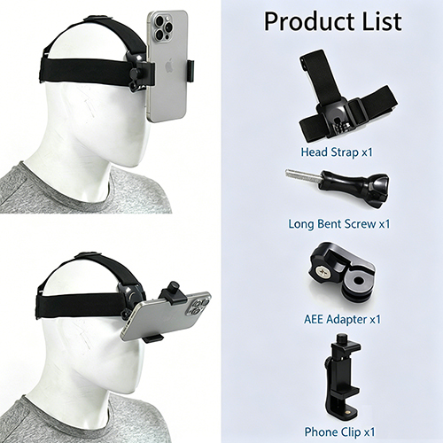 Head mounted phone holder suitable for smartphones and sports cameras, outdoor live streaming stand for first person video viewing, with phone clip (6-10cm)