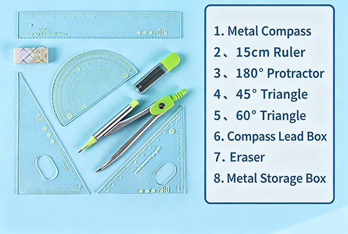 8 Pcs Purple Geometry Set Cute Compass Set with Maths Protractor Rulers, Math Set for Drawing Measuring Tools, Kawaii Ruler Kit for Class   School Supplies