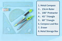 8 Pcs Purple Geometry Set Cute Compass Set with Maths Protractor Rulers, Math Set for Drawing Measuring Tools, Kawaii Ruler Kit for Class   School Supplies