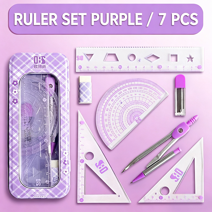8 Pcs Purple Geometry Set Cute Compass Set with Maths Protractor Rulers, Math Set for Drawing Measuring Tools, Kawaii Ruler Kit for Class   School Supplies