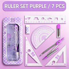 8 Pcs Purple Geometry Set Cute Compass Set with Maths Protractor Rulers, Math Set for Drawing Measuring Tools, Kawaii Ruler Kit for Class   School Supplies