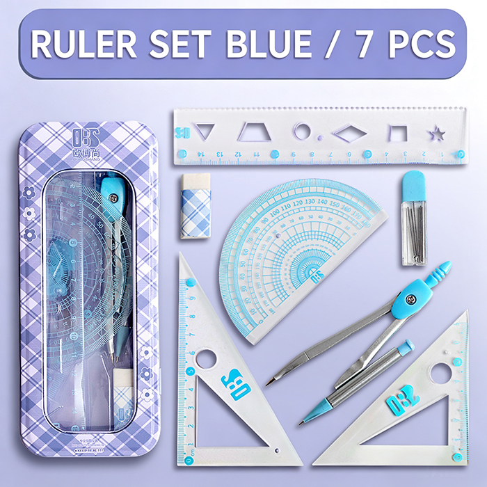 8 Pcs Purple Geometry Set Cute Compass Set with Maths Protractor Rulers, Math Set for Drawing Measuring Tools, Kawaii Ruler Kit for Class   School Supplies