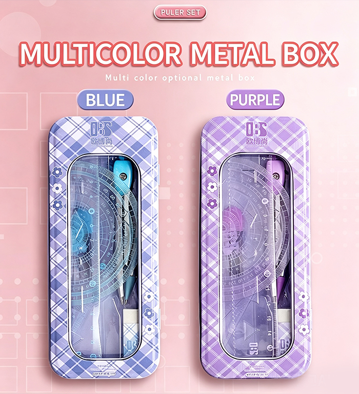 8 Pcs Purple Geometry Set Cute Compass Set with Maths Protractor Rulers, Math Set for Drawing Measuring Tools, Kawaii Ruler Kit for Class   School Supplies