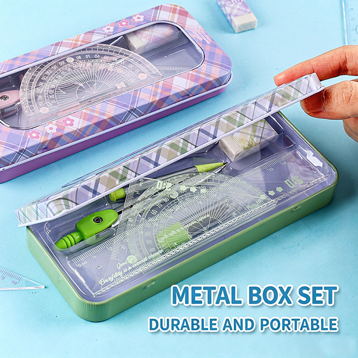 8 Pcs Purple Geometry Set Cute Compass Set with Maths Protractor Rulers, Math Set for Drawing Measuring Tools, Kawaii Ruler Kit for Class   School Supplies