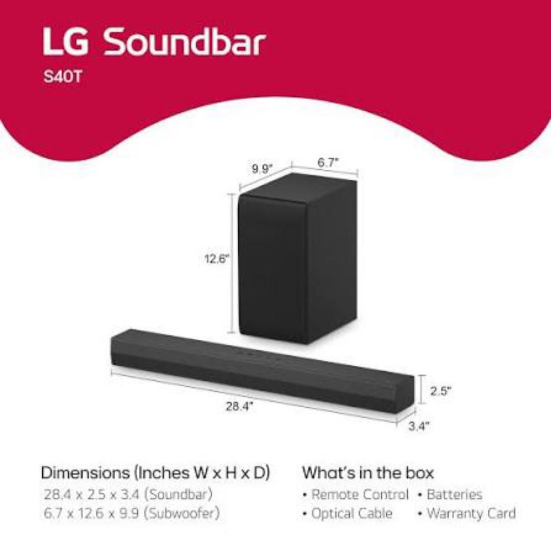 LG S40T 300W 2.1CH SOUNDBAR WITH DOLBY DIGITAL AND DTS DIGITAL SURROUND,BLUETOOTH,USB,AUX-1 YEAR WARRANTY