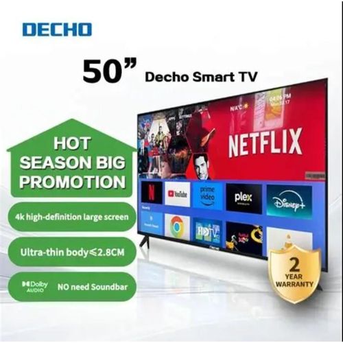 DECHO 50" INCH SMART ANDROID TV 1GB RAM, 8GB ROM, BLUETOOTH,YOUTUBE,NETFLIX,2 USB,3 HDMI+FREE WALL BRACKET AND TV GUARD-1 YEAR WARRANTY