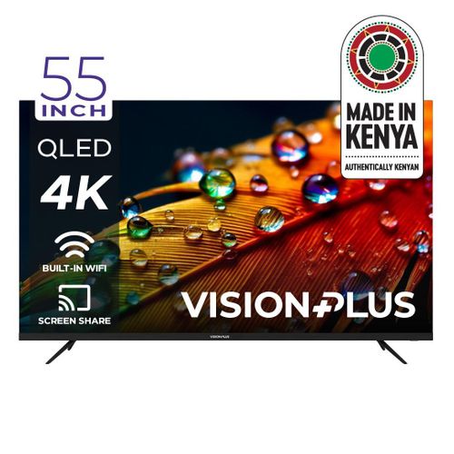 VISION PLUS 55 INCH VP8855QV QLED 4K SMART TV FRAMELESS V+ OS,NETFLIX OFFICIAL SMART CONTENT TV, DOLBY AUDIO,YOUTUBE,2 USB,3 HDMI+ FREE TV GUARD AND WALL BRACKET -2 YEARS WARRANTY