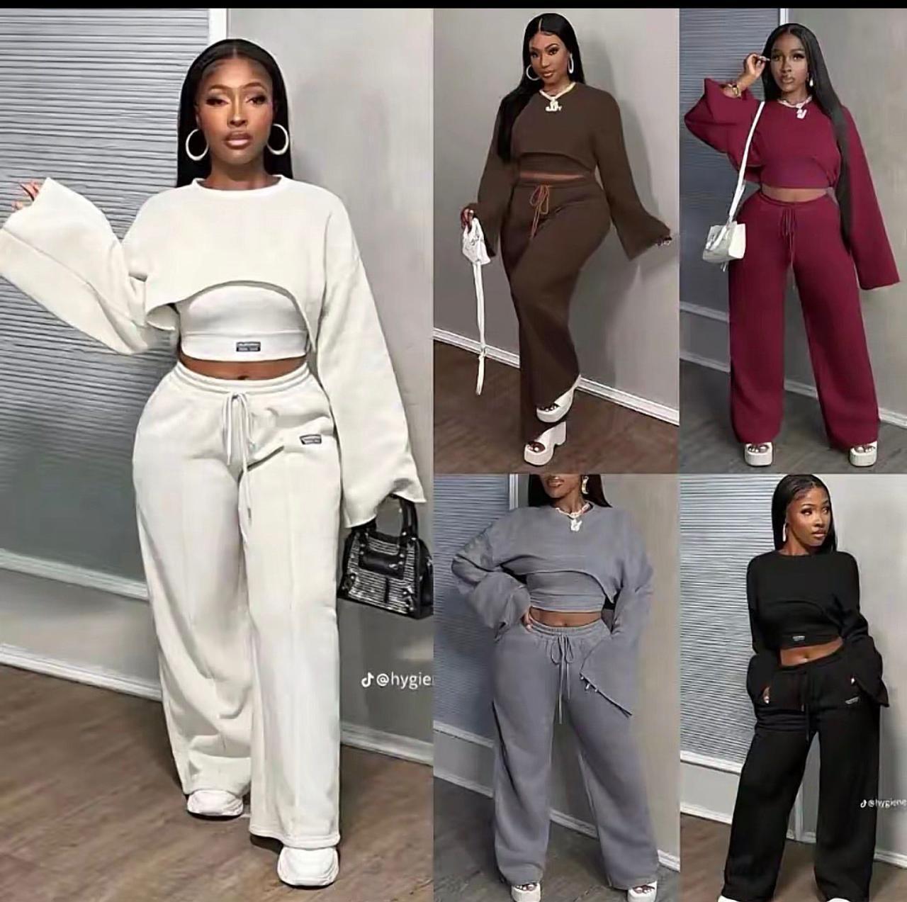 Ladies 2 Piece Outfit Set Trendy Fashion Matching Top and Trouser Comfortable Casual Wear for Women Kenya