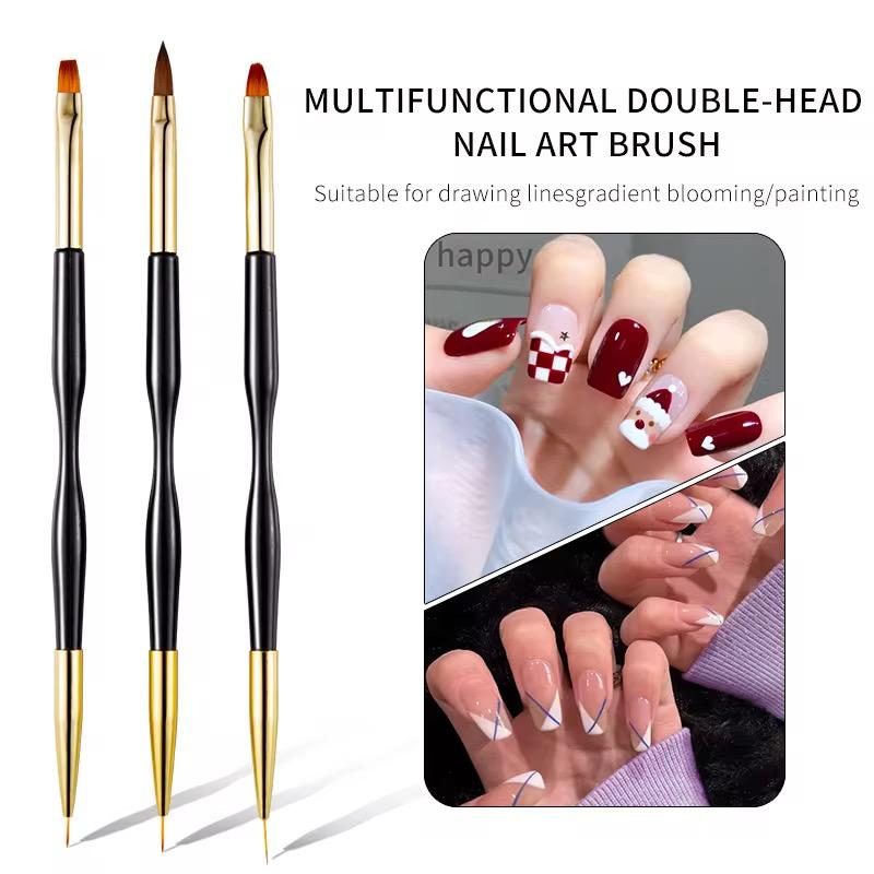 3PCS DUAL ENDED NAIL ART BRUSH SET LINER ACRYLIC BUILDER BRUSH SET
