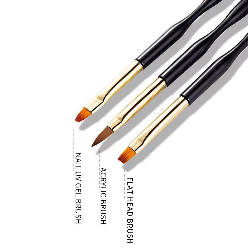 3PCS DUAL ENDED NAIL ART BRUSH SET LINER ACRYLIC BUILDER BRUSH SET