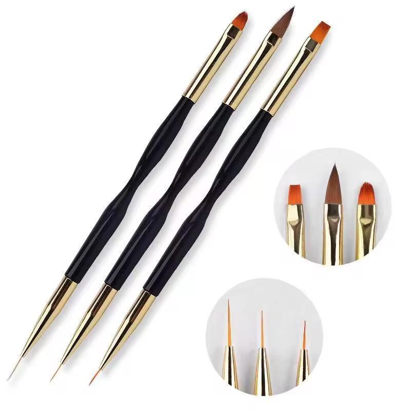 3PCS DUAL ENDED NAIL ART BRUSH SET LINER ACRYLIC BUILDER BRUSH SET