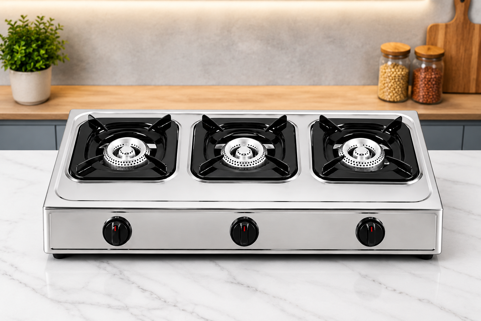 🔥Amaze 3-Burner Stainless Steel Gas Cooker - Automatic Ignition, Easy Clean, | Save More, Cook More.