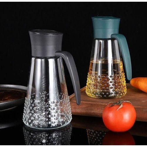 OIL DISPENSER BOTTLE, 630 ML LEAK-PROOF GLASS CONDIMENT JAR WITH AUTOMATIC CAP AND STOPPER, -DRIP SPOUT, ON-SLIP HANDLE FOR KITCHEN COOKING.