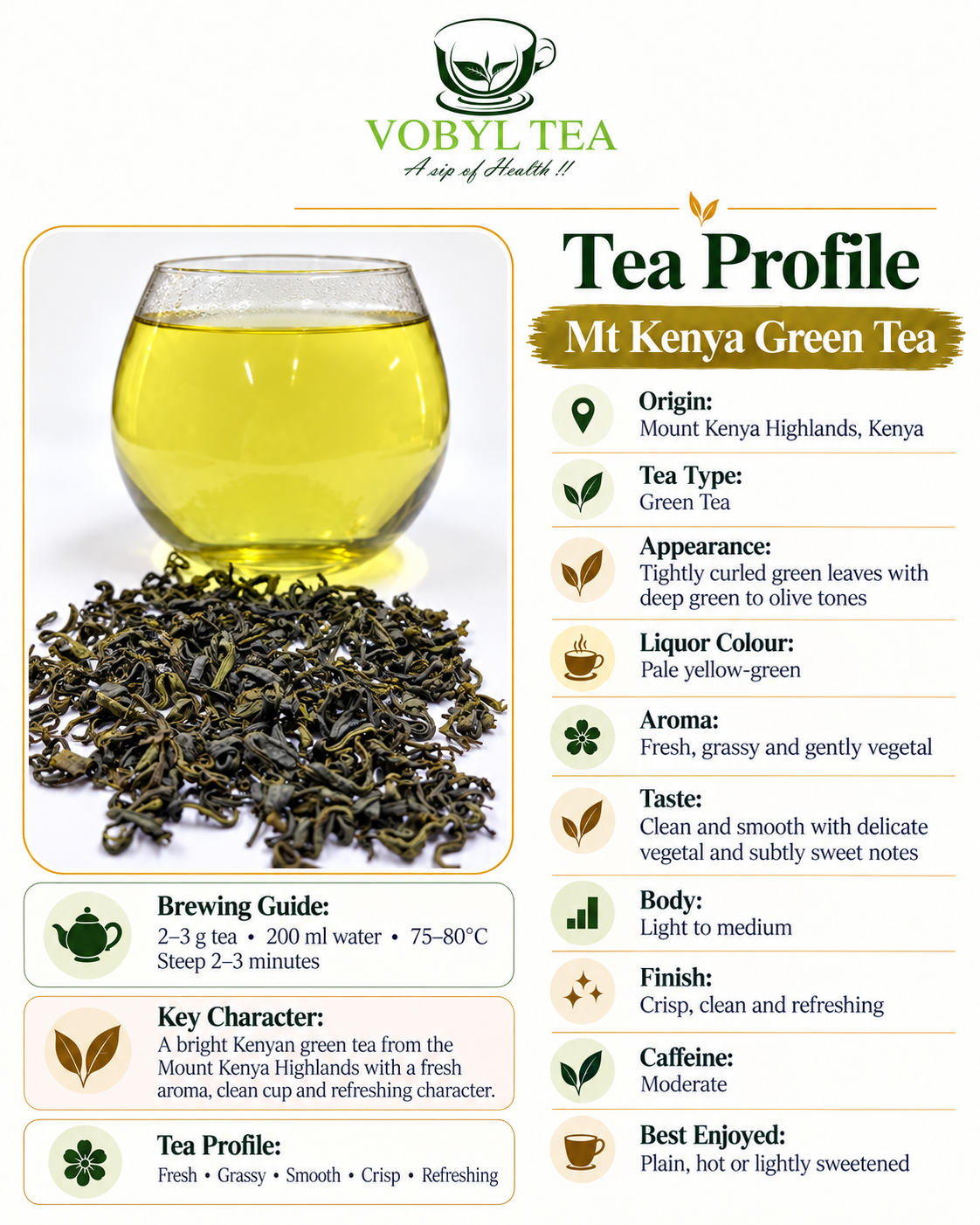 MT KENYA GREEN TEA 1KG(Born beneath Kirinyaga—the sacred Mountain of Brightness—this tea grows on the cool, fertile slopes of ancient Mount Kenya.Hand-picked from highland farms .)