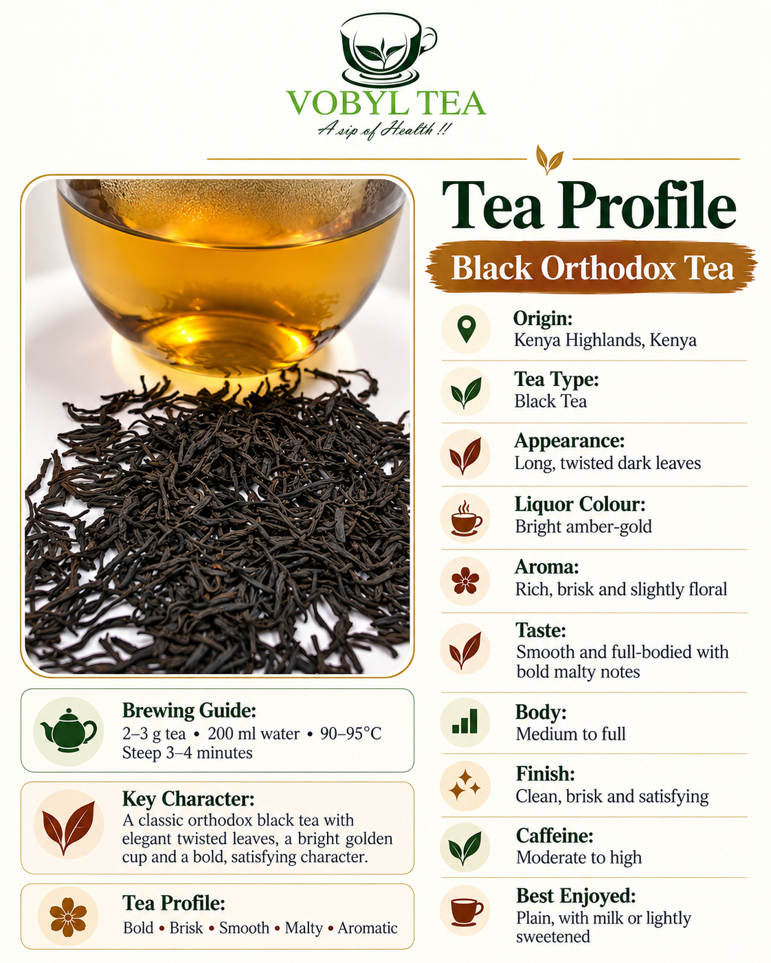 KISII BLACK ORTHODOX TEA 1KG (From the rolling highlands of Kisii comes an orthodox tea shaped by skilled hands and generations of craftsmanship.Hand-picked and traditionally crafted)