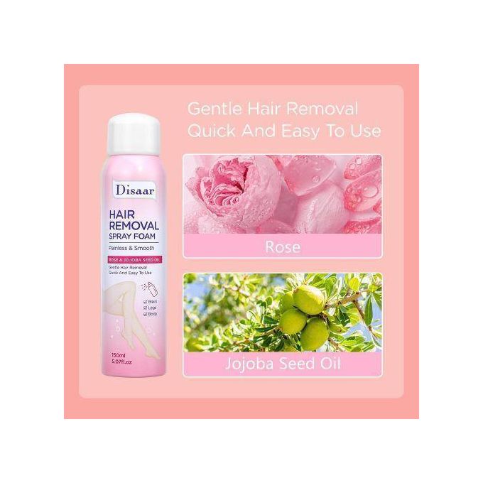 Disaar Rose Hair Removal Foam 200g - Gentle for Sensitive Skin, Pink, with Jojoba Oil