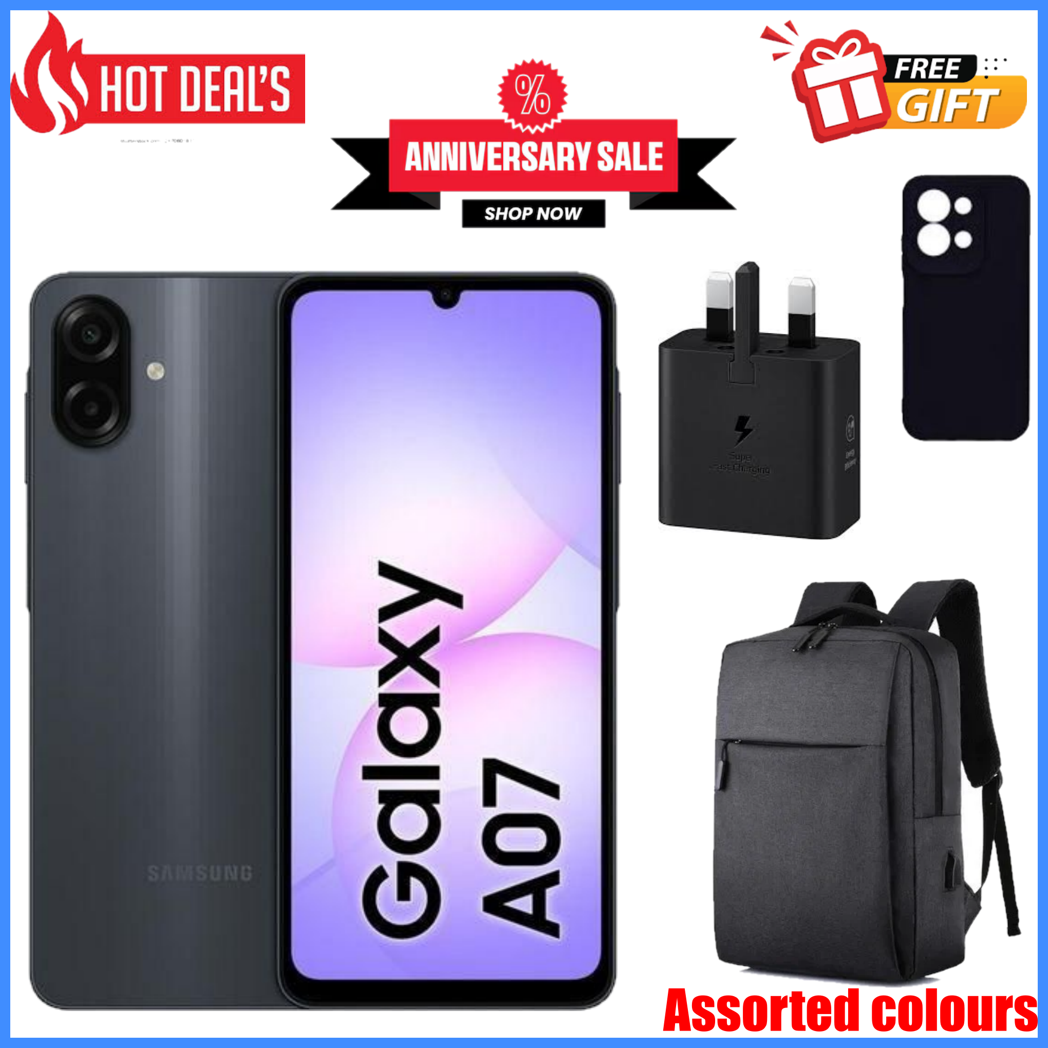 KILIMALL ANNIVERSARY AMAZING DEALS!!Samsung Galaxy A07 128GB+4GB MTK Helio G99 6.7" 90Hz 50MP AI Camera 5000mAh 25W Android 15 IP54 Waterproof Type-C Charge Smart Phones 6X OS Upgrades phone+FREE GIFT
