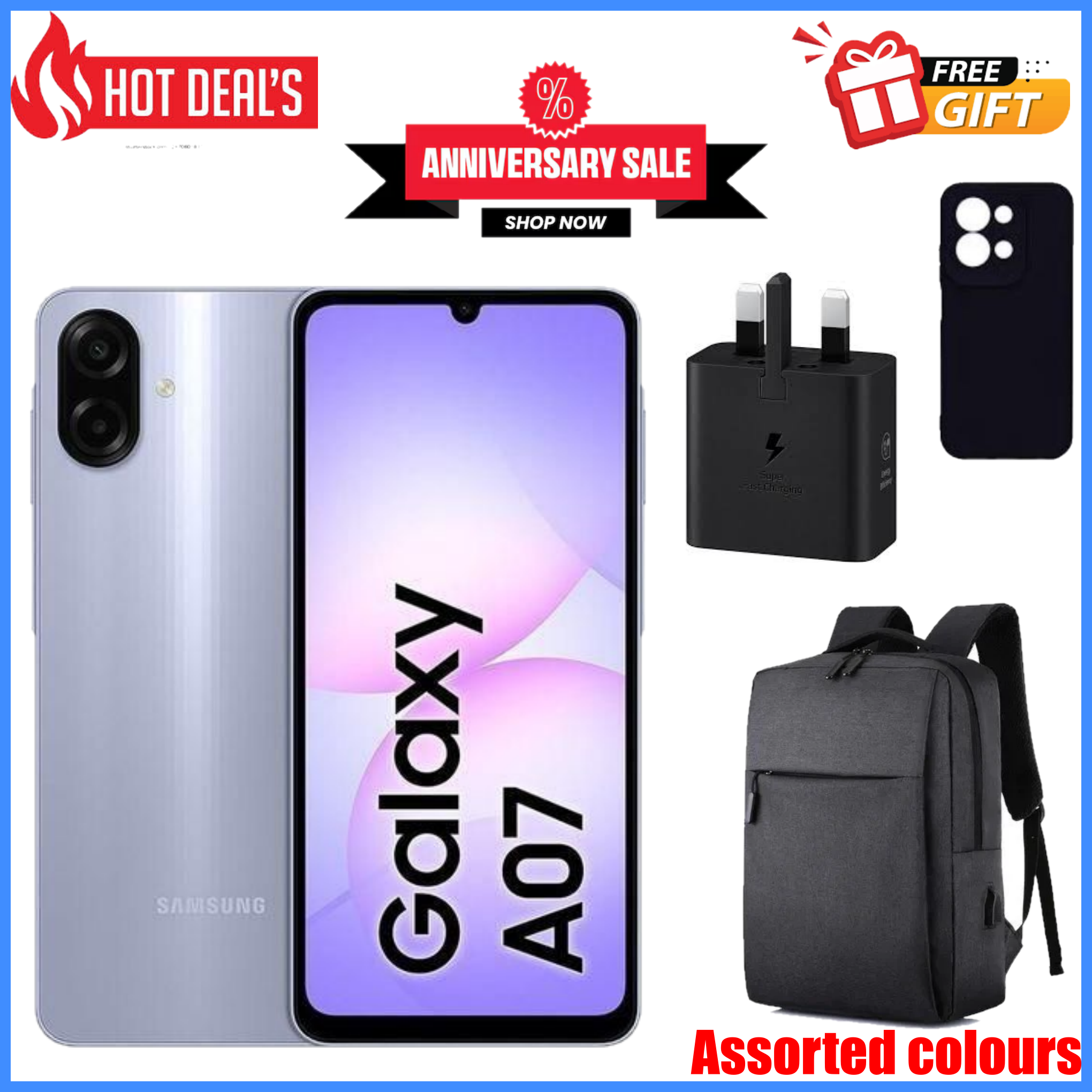 KILIMALL ANNIVERSARY AMAZING DEALS!!Samsung Galaxy A07 128GB+4GB MTK Helio G99 6.7" 90Hz 50MP AI Camera 5000mAh 25W Android 15 IP54 Waterproof Type-C Charge Smart Phones 6X OS Upgrades phone+FREE GIFT