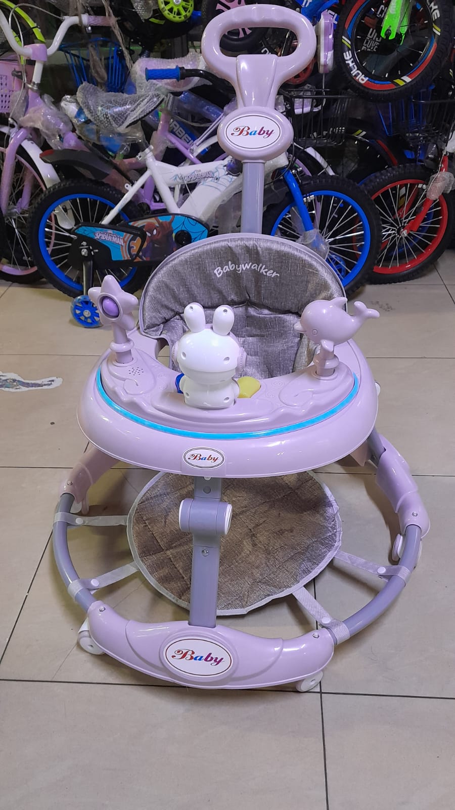 2-in-1 Adjustable Baby Walker with Parent Push Handle & Interactive Musical Toy Tray – Foldable Infant Activity Walker with Padded Seat for Boys & Girls