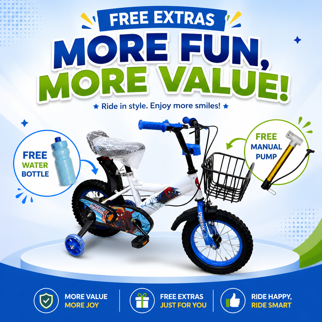 [Includes Free Bottle & Pump] 12 Inch Kids Bike with Training Wheels & Front Basket (Ages 2-4) – Size 12 Toddler Starter Bicycle with Chain Guard & Fenders