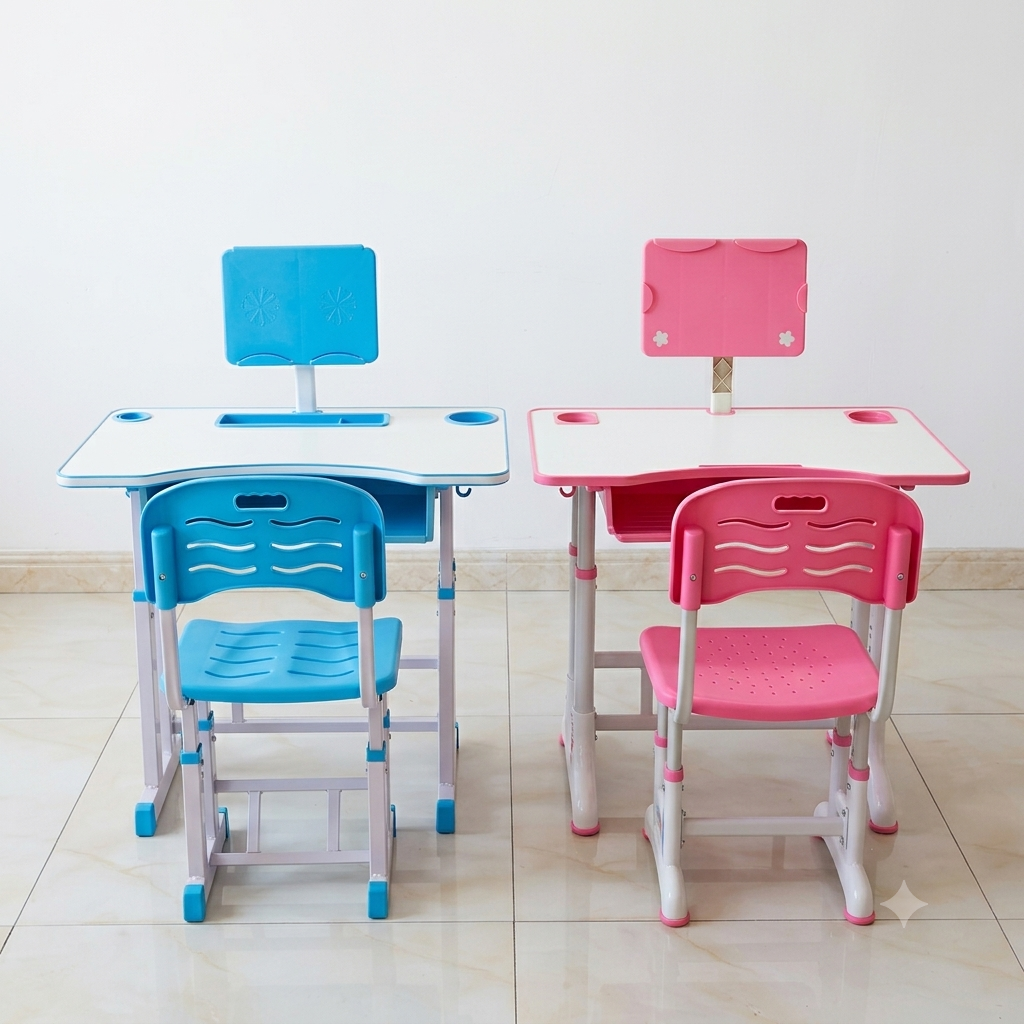 Adjustable Kids' Study Desk and Chair Set with Book Stand & Pencil Holder – Ergonomic Children's Study Table Set for Homework, Reading & Homeschooling