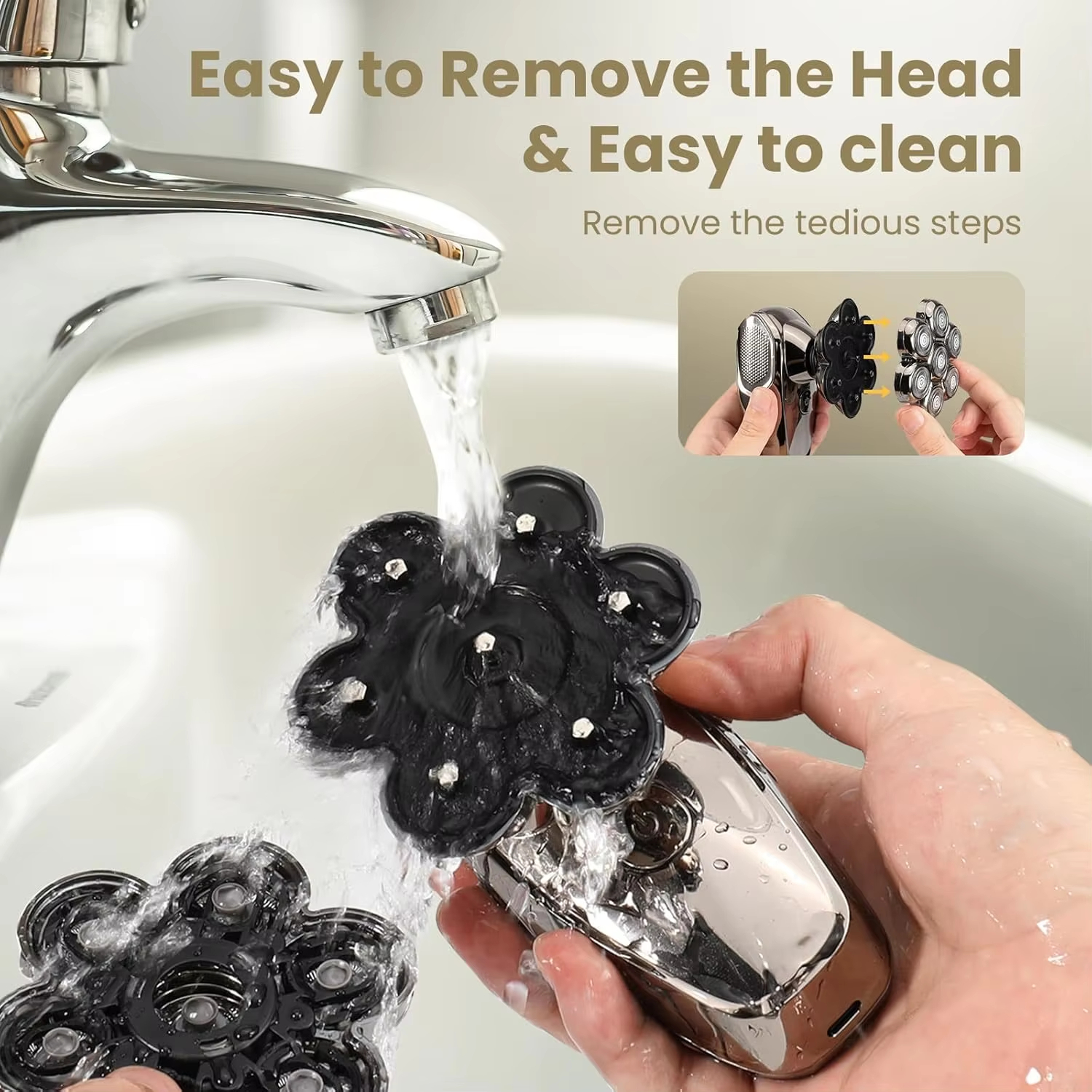 7D Head Shavers for Bald Men Detachable Head Shaver Dry Wet Bald Head Razor IPX7 Waterproof Shaving Machine with Type C Charge