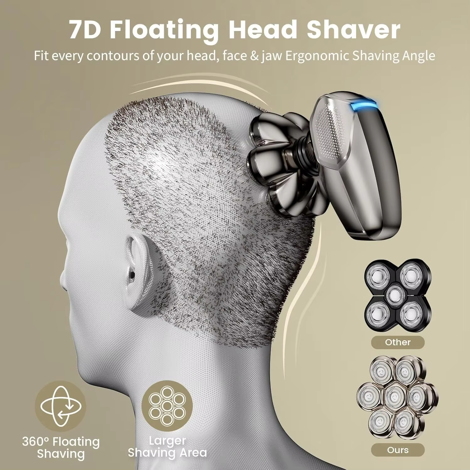 7D Head Shavers for Bald Men Detachable Head Shaver Dry Wet Bald Head Razor IPX7 Waterproof Shaving Machine with Type C Charge