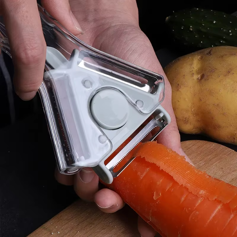 Kitchen rotating fruit and vegetable peeler, chopper, slicer, peeler, shaver, debarker