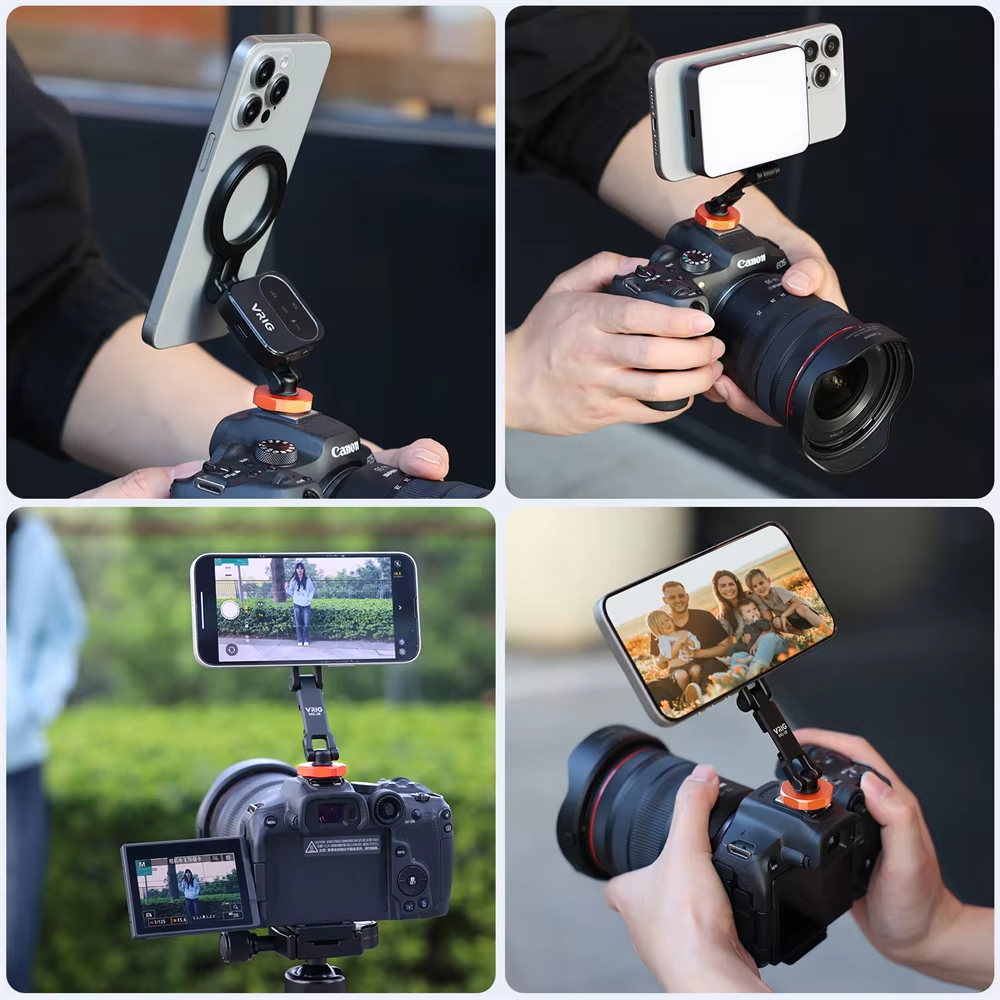 VRIG Magnetic Cold Shoe Mount Phone Holder W 1/4 Phone Tripod Mount for MagSafe iPhone 16 15 14 Samsung Camera Mic Light Monitor