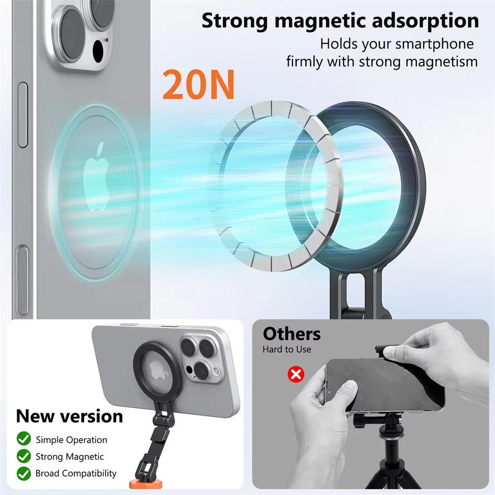 VRIG Magnetic Cold Shoe Mount Phone Holder W 1/4 Phone Tripod Mount for MagSafe iPhone 16 15 14 Samsung Camera Mic Light Monitor