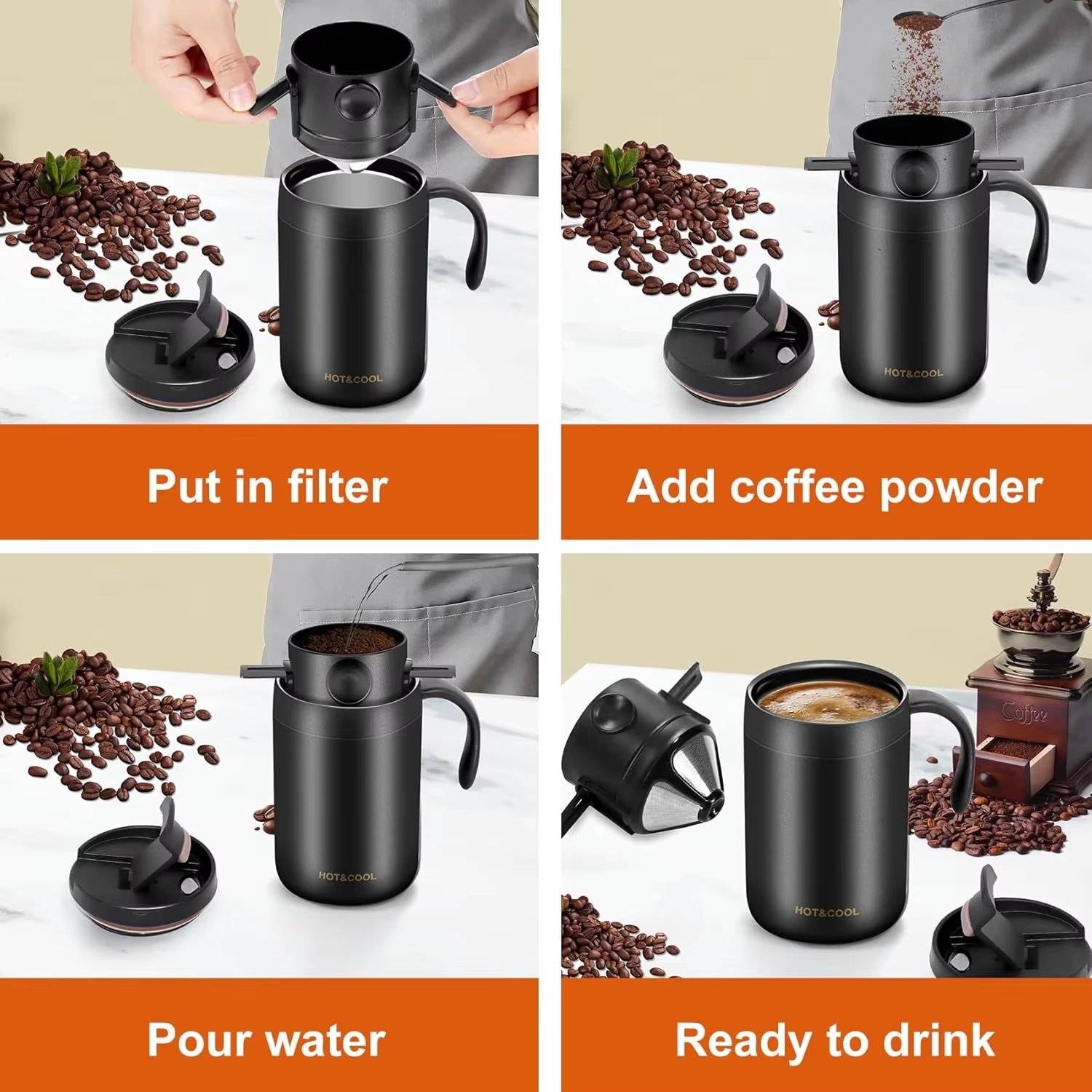 16OZ Camping Coffee Maker Pour Over Coffee Maker Set Camp Pour Over Set Coffee Kit for Travel Camping Offices Backpacking