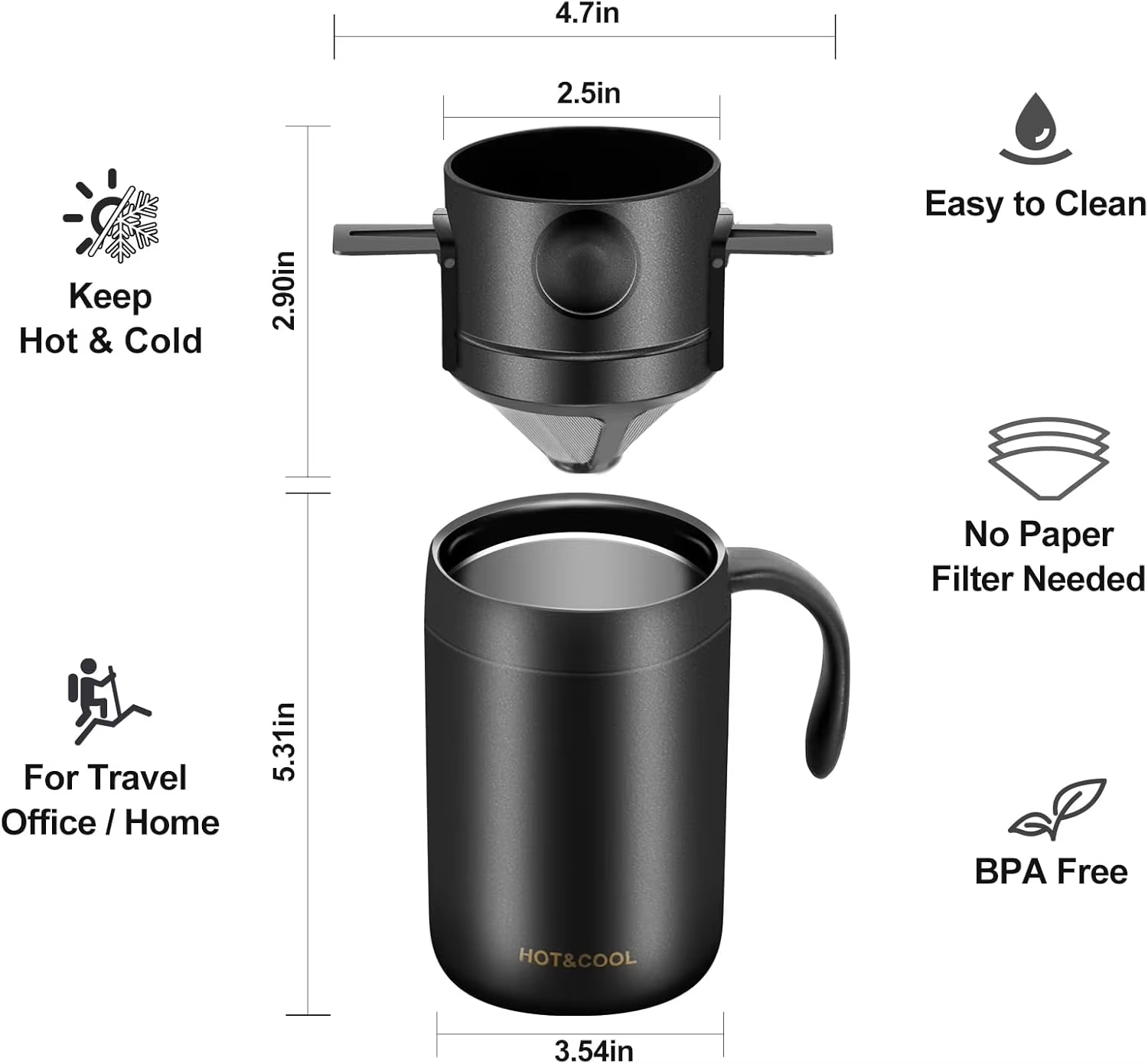 16OZ Camping Coffee Maker Pour Over Coffee Maker Set Camp Pour Over Set Coffee Kit for Travel Camping Offices Backpacking