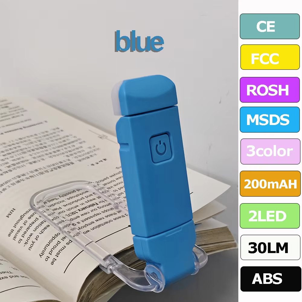 USB rechargeable LED book light with adjustable brightness, clip on bookmark light for eye protection, portable reading light