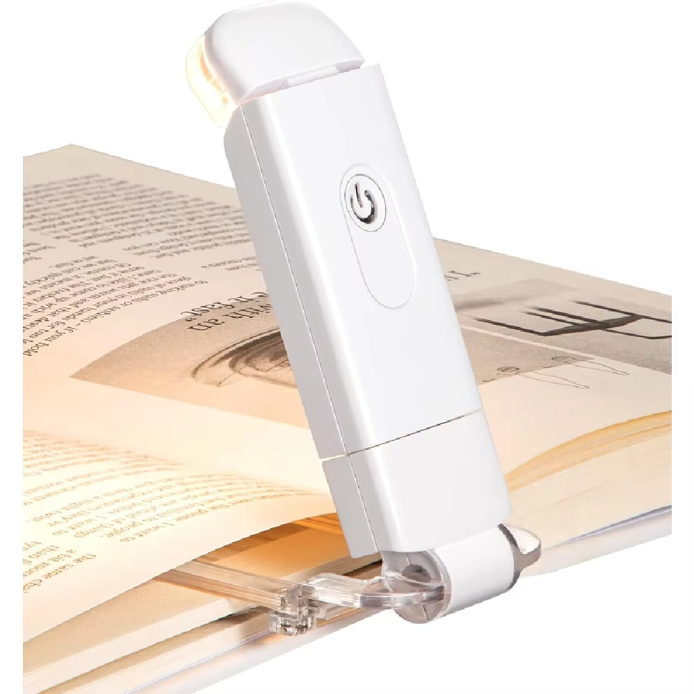 USB rechargeable LED book light with adjustable brightness, clip on bookmark light for eye protection, portable reading light