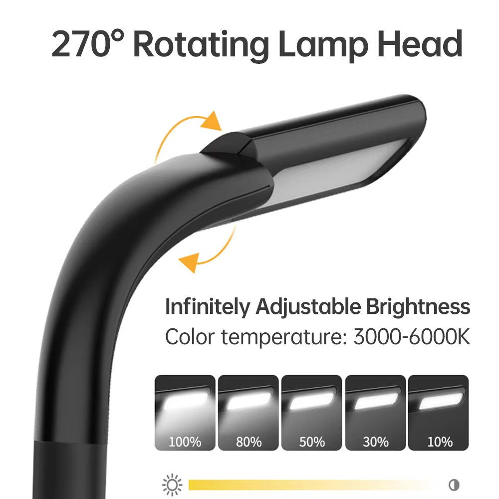 Neck Reading Light Rechargeable Book Light with 3 Color Adjustable Brightness Eye-friendly Desk Lamp Bendable Arms for Reading