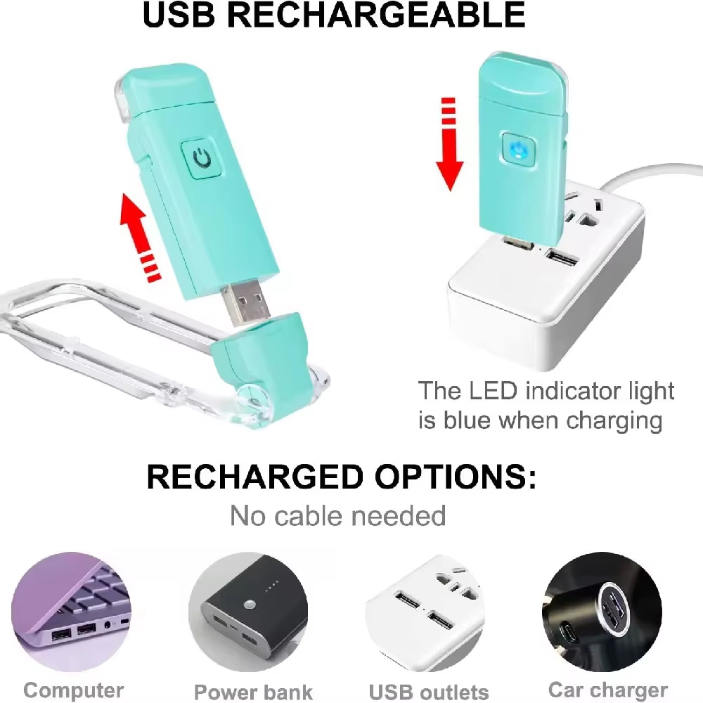 USB rechargeable LED book light with adjustable brightness, clip on bookmark light for eye protection, portable reading light