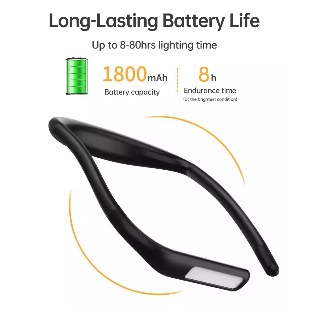 Neck Reading Light Rechargeable Book Light with 3 Color Adjustable Brightness Eye-friendly Desk Lamp Bendable Arms for Reading