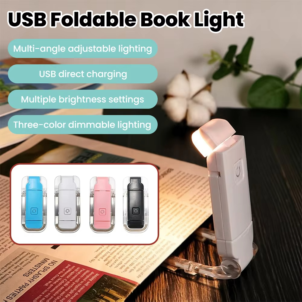 Portable Rechargeable LED Clip On Book Light, 3 Color Dimmable Adjustable Reading Lamp for Bed, Desk, School & Travel