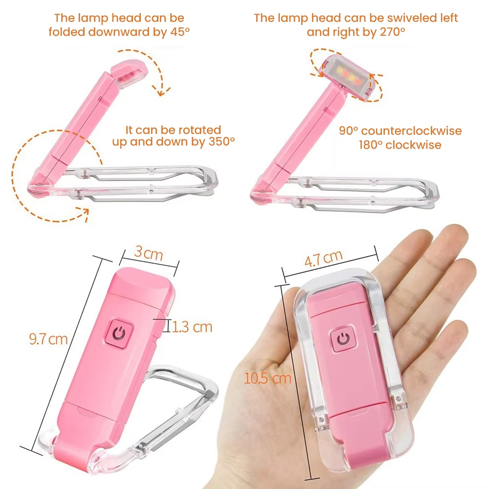 Portable Rechargeable LED Clip On Book Light, 3 Color Dimmable Adjustable Reading Lamp for Bed, Desk, School & Travel
